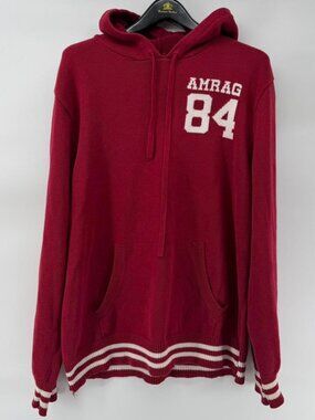 American Rag Knit Hoodie Large Burgundy Varsity Collegiate 84 Sweater Mens